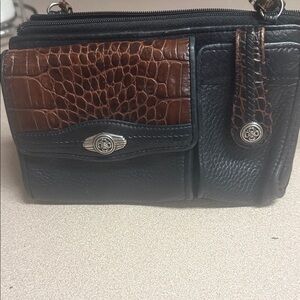 Brighton Black and Brown Textured Leather Crossbody Bag